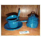 Small Blue Speckled Enamelware Dishes