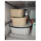 Enamel Metal Pans w Lids - Qty 3