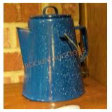 Blue Speckled Enamelware Kettle