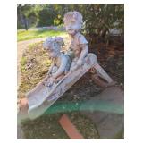 Children & Dog on Slide Yard Decor