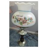 Painted Milk Glass Hurricane Lamp