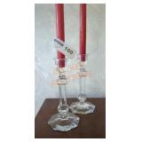 Clear Glass Candlesticks w Candles
