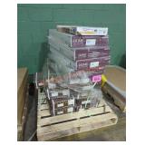 Skid full of ceramic tiles and hardwood flooring