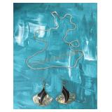 "925" Sterling Stamped Chain Necklace & Earrings