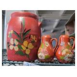 Floral Handpainted Cookie Jar & S+P Shakers