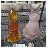 Colored Glass Bunny Paperweights - Qty 2