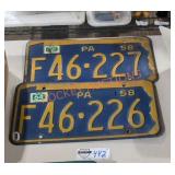 1958 PA License Plates - Qty 2