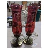 Etched Cranberry Glass Lamps - Qty2