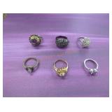 Variety of Gem Inlay Rings - Qty 6