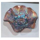 Strawberry Carnival Glass Ruffled Bowl