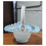 Blue/White Kanawha Glass Hobnail Basket