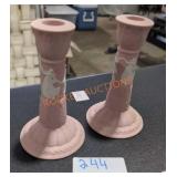 Wedgewood Pink Jasperware Candlestick - Qty 2
