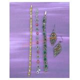 Vintage Costume Jewelry - Earrings + 3 Bracelets