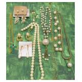 Gold Toned & Pearl Costume Jewelry Lot Qty-13