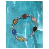 "925" Sterling Stamped Gemstone Scarab Bracelet