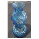 Vintage Le Smith Blue Glass Moon & Star Oil Lamp