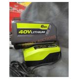 Ryobi 40v 6 ah battery and charger
