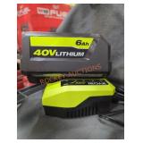 Ryobi 40v 6 ah battery and charger