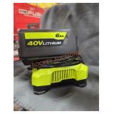 Ryobi 40v 6 ah battery and charger