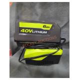 Ryobi 40v 6 ah battery and charger