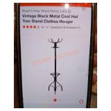 Vintage Black Metal Coat Hat Tree Stand Clothes