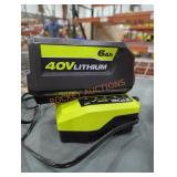 Ryobi 40v 6 ah battery and charger