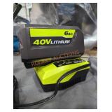 Ryobi 40v 6 ah battery and charger