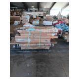 Office desk, shelving, garden rakes