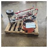 Fan, sprinkler wire, hand truck