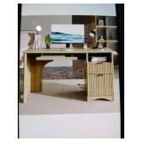 55" Natural Office Desk with Power Outlets,