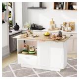 White/Oak Wood 59" Kitchen Island Dining Table