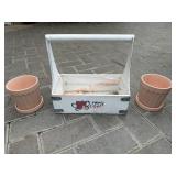 Wooden Basket With Ceramic Flower Pots