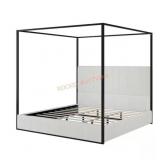 White Wood Frame King Canopy Bed (INCOMPLETE/ONLY