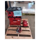 Milwaukee packout box, m12/18v battery charger,