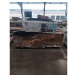 Metal cabinet, artificial trees, seet cushion,