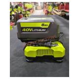 Ryobi 40V Charger With 8Ah Battery