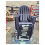 Skid Lot of Dark Blue Adirondack Chairs, Damaged
