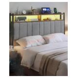 Gray King Size Headboard Upholstered, w/ Lights