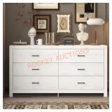 63" White Wood Finish 6-Drawer Dresser