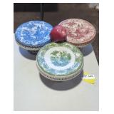 3 decorative transferware cake stands.