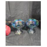 Carnival glass candle holders.