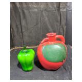 Glass Green Bell Pepper and Painted Apple Pitcher