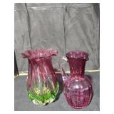Colored Glass Vase and Pitcher