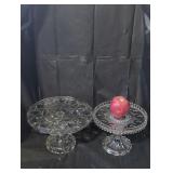 Pair of glass cake stands.