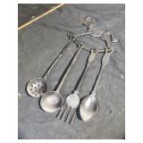 Vintage Cast Iron Kitchen Utensils and Hanger