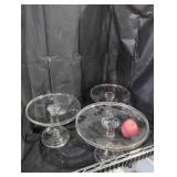 3 vintage glass cake serving trays.