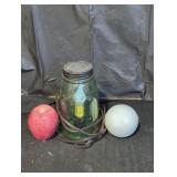 Mason jar electric candle and milk glass baseball