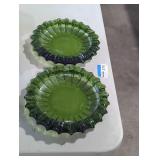 Pair of green glass fruit bowls.