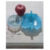 Fenton Blue Opalescent Hobnail Ruffled Candy Dish.