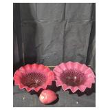 2 Fenton Cranberry Opalescent Hobnail